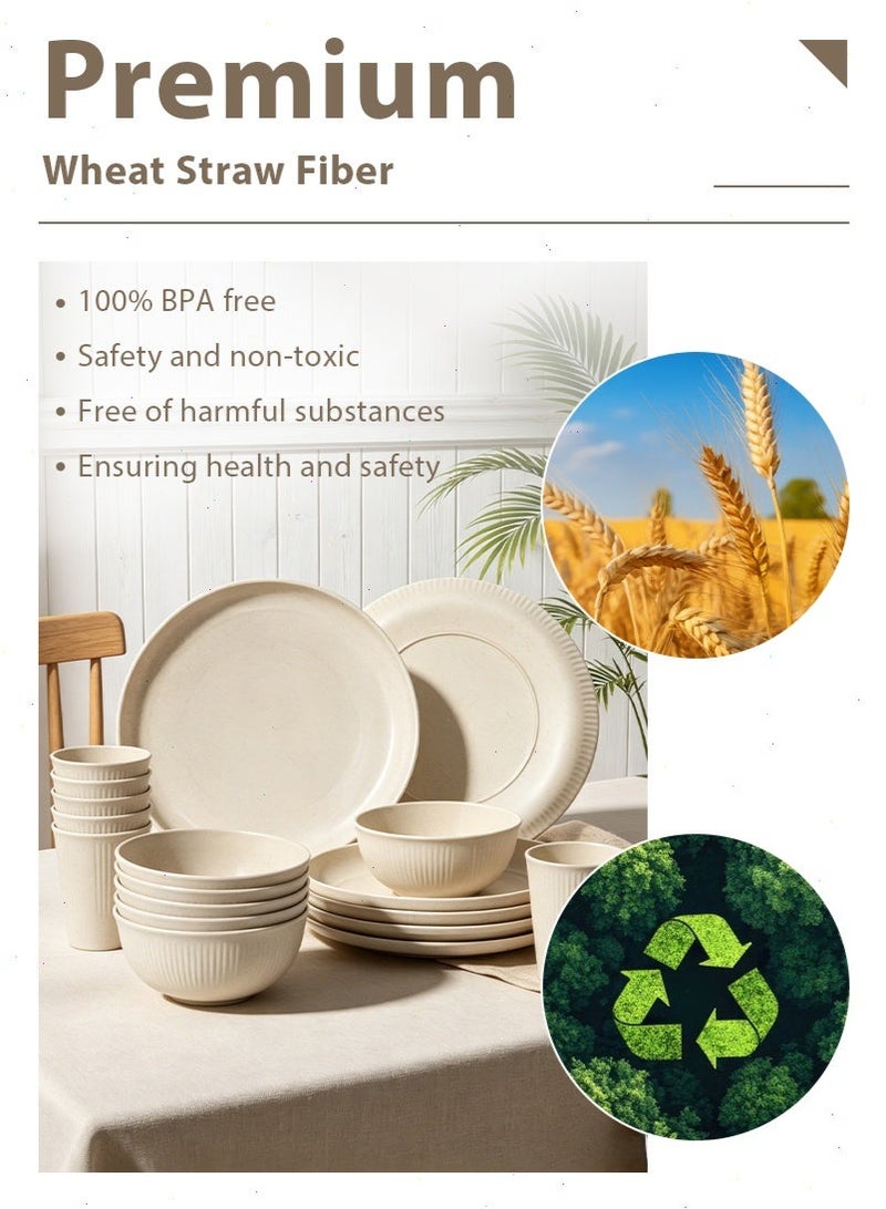Gmisun 18 pcs Wheat Straw Dinnerware Set, Service for 6, Microwave & Dishwasher Safe,Unbreakable Colorful Plastic Outdoor Camping Dishes, Coastal Beige - Image 5