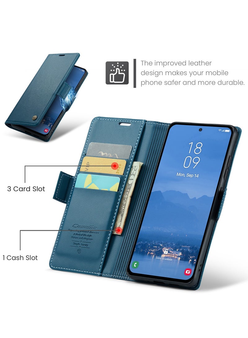 كيس مي غطاء لهاتف Samsung Galaxy S25 FE، غطاء فليب من جلد PU مع حامل بطاقات، إغلاق مغناطيسي مقاوم لسرقة RFID، حامل قابل للطي، وغطاء واقٍ ممتص للصدمات - Image 2