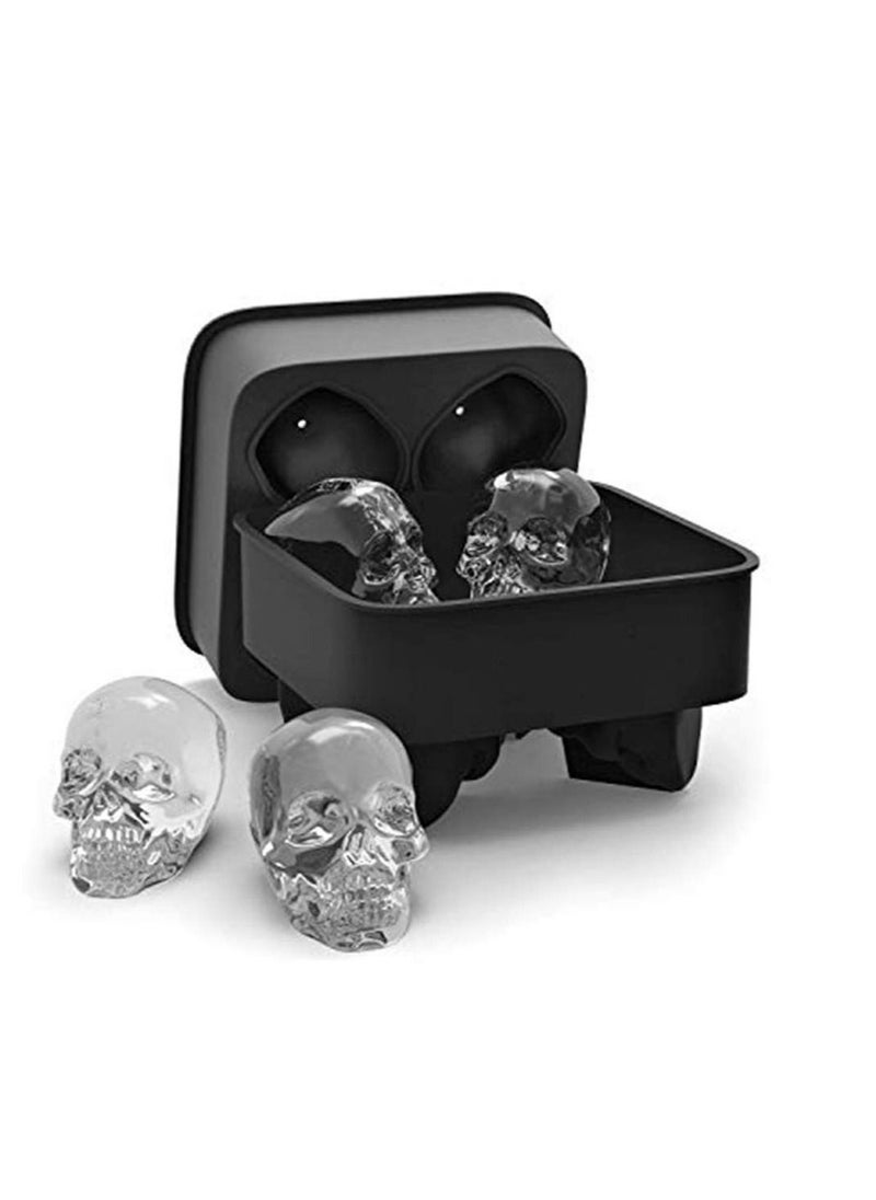 Y&D - 3D Skull Flexible Silicone Ice Cube Mold Tray Makes Four Giant Skulls Round Maker - Image 1