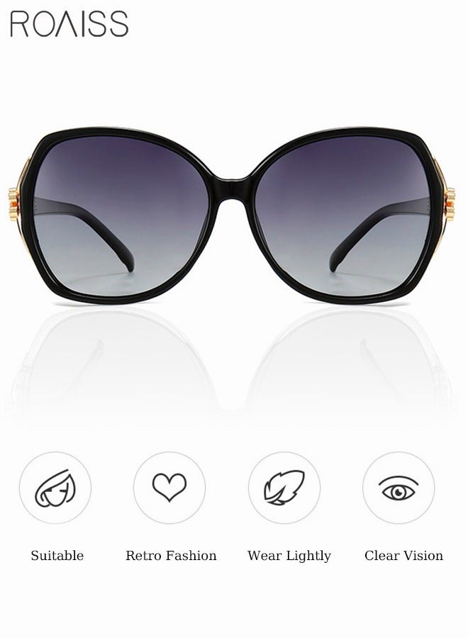 roaiss Women's Butterfly Sunglasses Polarized Anti-Glare UV400 Lens Rhinestone Arms with Case for Shopping Party Travel 53mm Glossy Black Gradient Gray  - Image 3