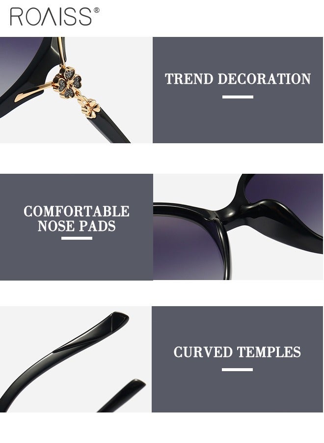 roaiss Women's Butterfly Sunglasses Polarized Anti-Glare UV400 Lens Rhinestone Arms with Case for Shopping Party Travel 53mm Glossy Black Gradient Gray  - Image 4