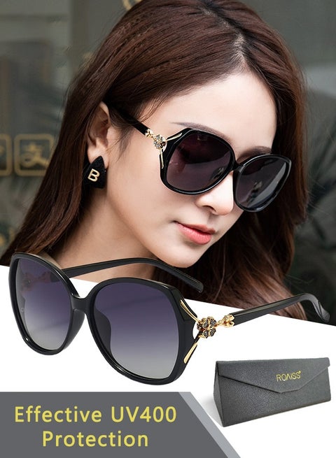 Women's Butterfly Sunglasses Polarized Anti-Glare UV400 Lens Rhinestone Arms with Case for Shopping Party Travel 53mm Glossy Black Gradient Gray