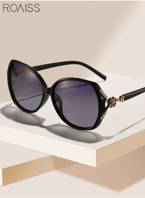 Women's Butterfly Sunglasses Polarized Anti-Glare UV400 Lens Rhinestone Arms with Case for Shopping Party Travel 53mm Glossy Black Gradient Gray
