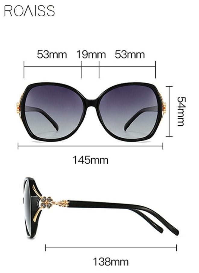 roaiss - Women's Butterfly Sunglasses Polarized Anti-Glare UV400 Lens Rhinestone Arms with Case for Shopping Party Travel 53mm Glossy Black Gradient Gray - Image 1