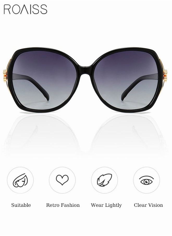 roaiss - Women's Butterfly Sunglasses Polarized Anti-Glare UV400 Lens Rhinestone Arms with Case for Shopping Party Travel 53mm Glossy Black Gradient Gray - Image 1