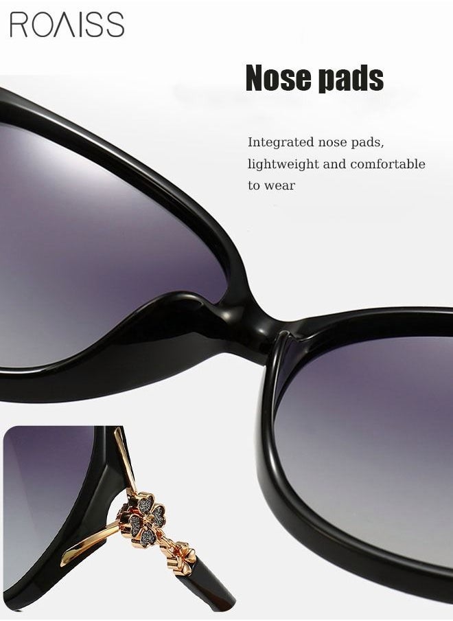 roaiss - Women's Butterfly Sunglasses Polarized Anti-Glare UV400 Lens Rhinestone Arms with Case for Shopping Party Travel 53mm Glossy Black Gradient Gray - Image 1