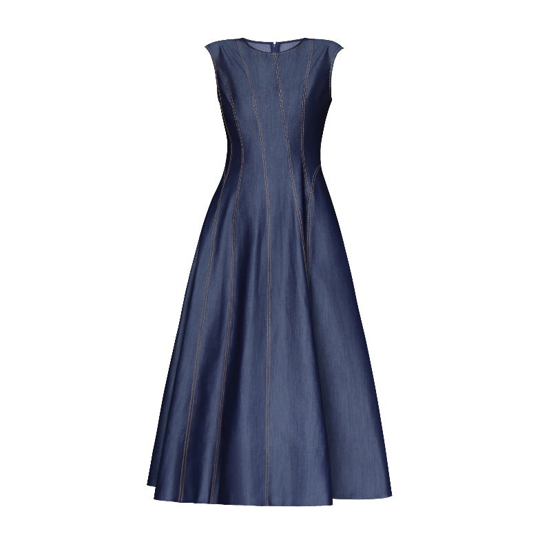 Tencel Vintage High Waist Sleeveless Long Dress - Image 1