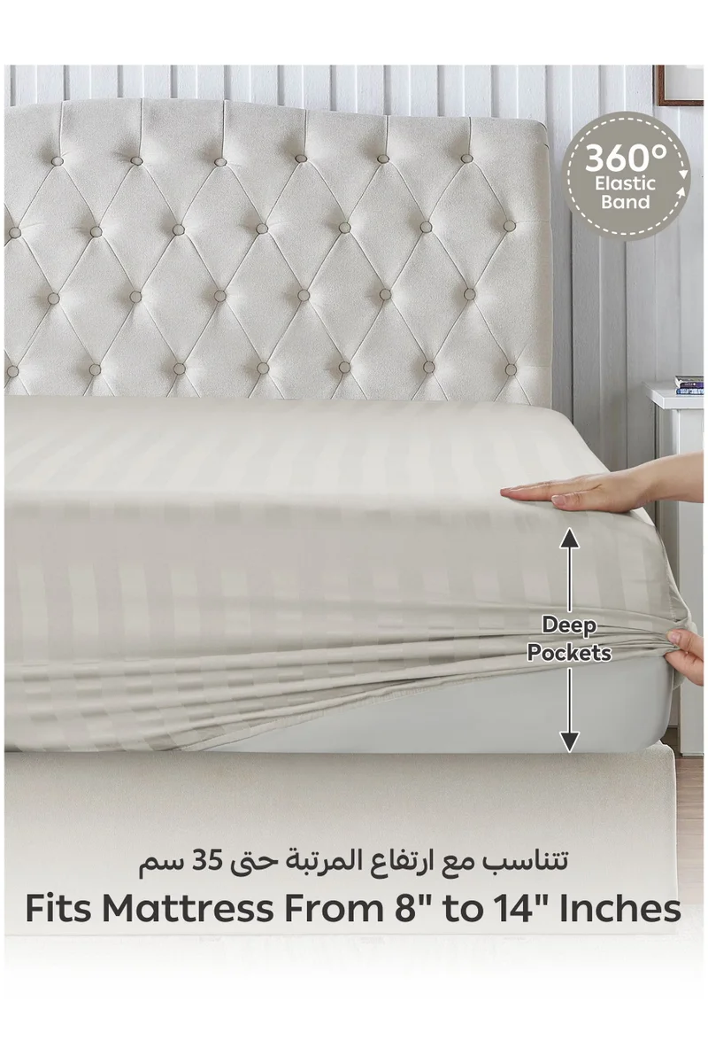 Donetella 3-Piece Striped Bedding Set – King Fitted Sheet 180x200+35 cm with All-Around Elastic &amp; 2 Matching Pillowcases