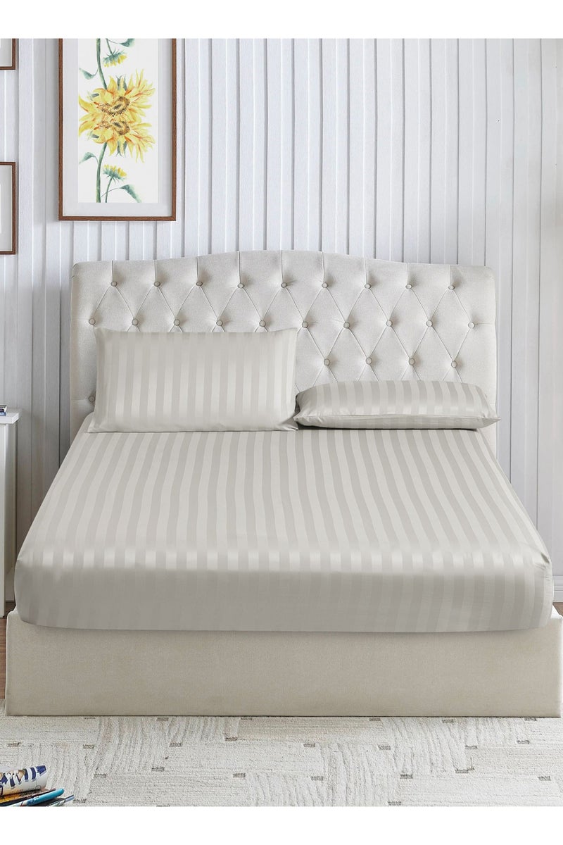 دوناتيلا طقم شرشف سرير مقلم 3 قطع مقاس مزدوج 180×200+ 35 سم, مايكروفايبر مقاوم للحساسية شرشف باطراف مطاط و2 غطاء وسادة - Image 1