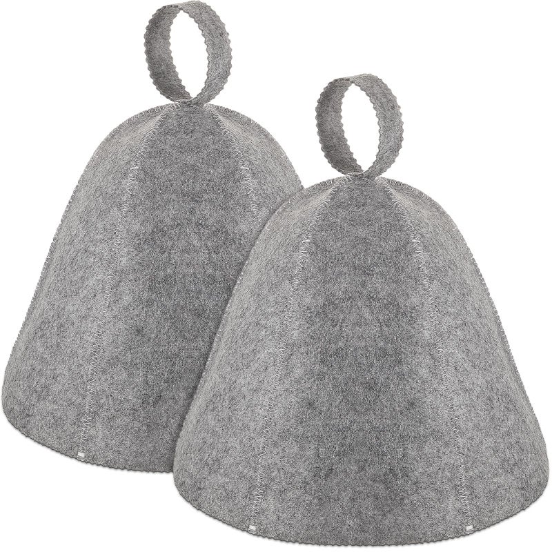 JaGely 2 Pcs Sauna Hat Vaporarium Hat Sauna Wool Hat Russian Banya Cap for Men Women Bath Accessories (Gray) - Image 1