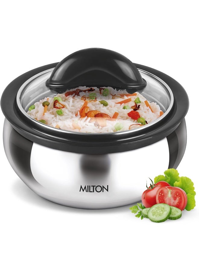 Milton Clarion Casserole With Glass Lid, 1.95 Litre, Silver | PU Insulated | Dot & Cold - Image 1