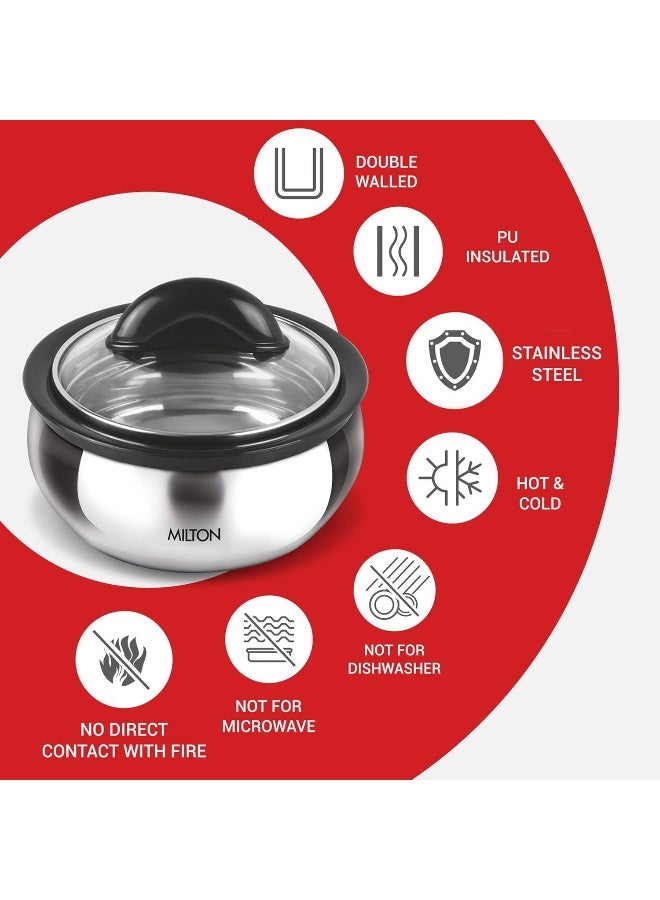 Milton Clarion Casserole With Glass Lid, 1.95 Litre, Silver | PU Insulated | Dot & Cold - Image 3
