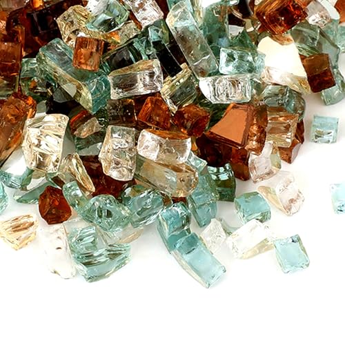 Skyflame 10-Pound Blended Fire Glass for Fire Pit Fireplace Landscaping - 1/4 Inch Reflective Tempered Fireglass Gold, Light Green, Copper - Image 1