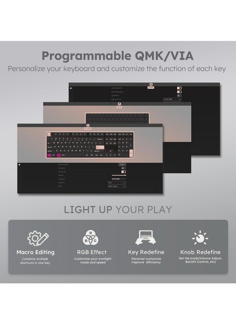 لوحة مفاتيح الألعاب الميكانيكية السلكية RK Royal Kludge R87 Pro TKL - 88 مفتاحًا، حامل حشوة، مفاتيح بنية قابلة للتبديل السريع، إضاءة خلفية RGB، أغطية مفاتيح Cherry Profile PBT، مقبض معدني قابل للإزالة للتحكم في مستوى الصوت، برمجة QMK/VIA، USB Type-C، متوافقة مع Windows/macOS/Linux