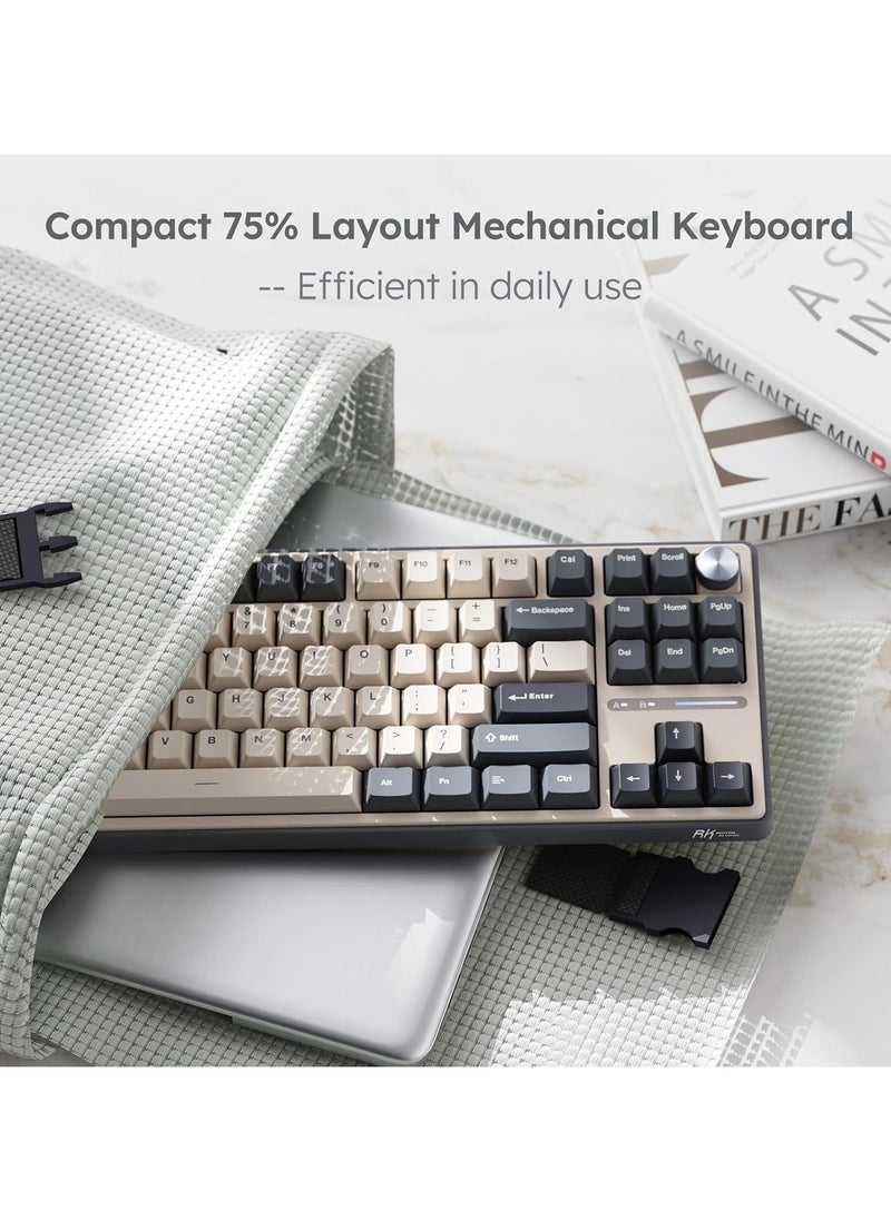 لوحة مفاتيح الألعاب الميكانيكية السلكية RK Royal Kludge R87 Pro TKL - 88 مفتاحًا، حامل حشوة، مفاتيح بنية قابلة للتبديل السريع، إضاءة خلفية RGB، أغطية مفاتيح Cherry Profile PBT، مقبض معدني قابل للإزالة للتحكم في مستوى الصوت، برمجة QMK/VIA، USB Type-C، متوافقة مع Windows/macOS/Linux