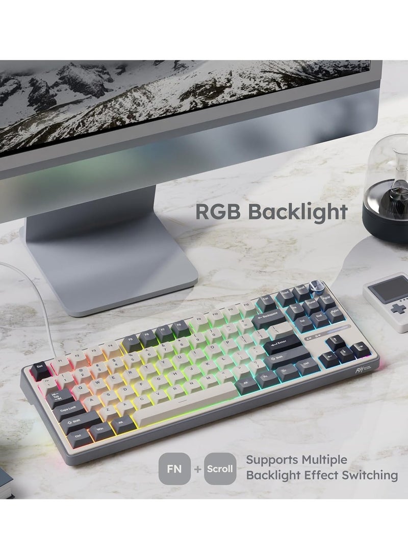 لوحة مفاتيح الألعاب الميكانيكية السلكية RK Royal Kludge R87 Pro TKL - 88 مفتاحًا، حامل حشوة، مفاتيح بنية قابلة للتبديل السريع، إضاءة خلفية RGB، أغطية مفاتيح Cherry Profile PBT، مقبض معدني قابل للإزالة للتحكم في مستوى الصوت، برمجة QMK/VIA، USB Type-C، متوافقة مع Windows/macOS/Linux