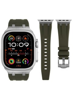 Compatible with Apple Watch 49 mm 45 mm 44 mm 42 mm for Men, Liquid Silicone Rubber Bands for iWatch Ultra/Ultra 2 Series 9 8 7 6 5 4 3 2 1 SE AP Rubber Band with Stainless Steel Adapter dark green