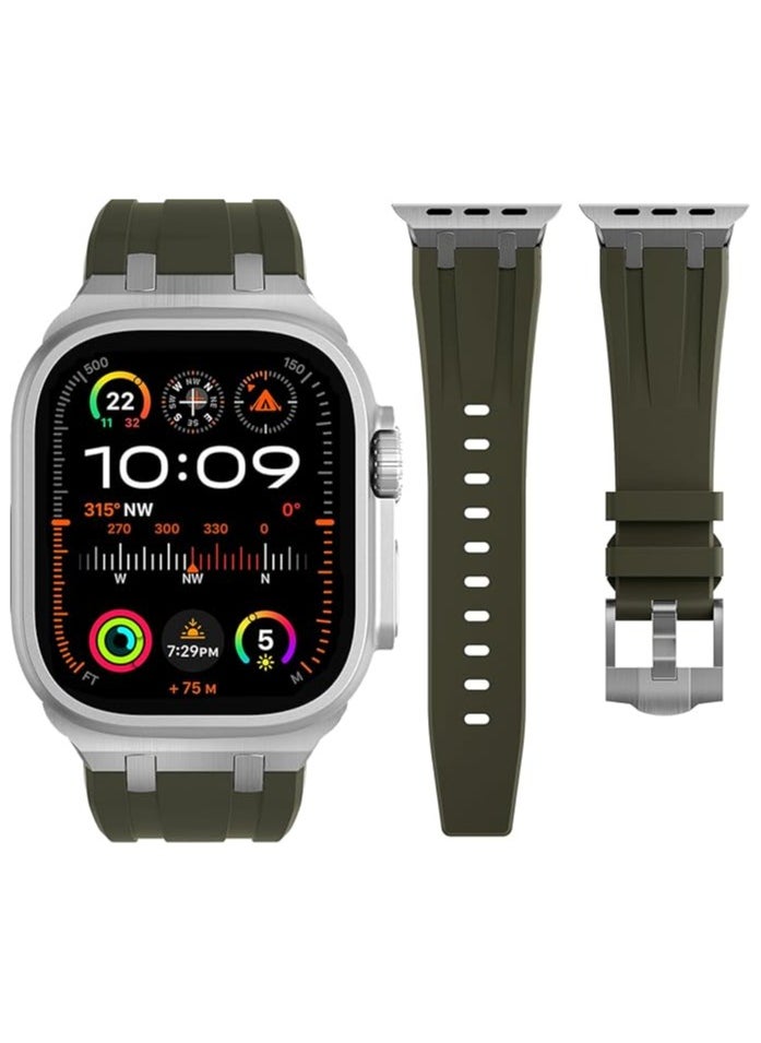 Generic - Compatible with Apple Watch 49 mm 45 mm 44 mm 42 mm for Men, Liquid Silicone Rubber Bands for iWatch Ultra/Ultra 2 Series 9 8 7 6 5 4 3 2 1 SE AP Rubber Band with Stainless Steel Adapter dark green - Image 1