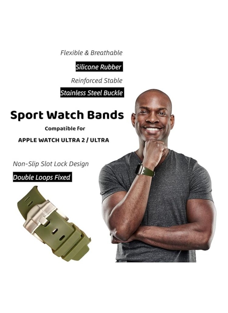 Generic - Compatible with Apple Watch 49 mm 45 mm 44 mm 42 mm for Men, Liquid Silicone Rubber Bands for iWatch Ultra/Ultra 2 Series 9 8 7 6 5 4 3 2 1 SE AP Rubber Band with Stainless Steel Adapter dark green - Image 1