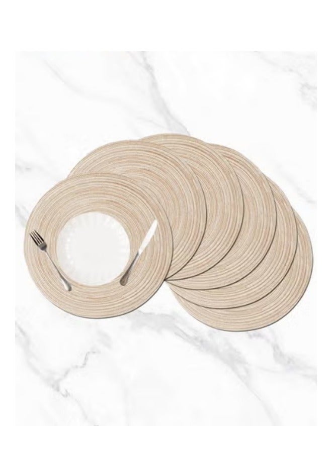 MIXDE 6 Pack Round Woven Heat Resistant and Anti-Skid Table Mats Kitchen Table Place Mats polypropylene Beige 38 cm - Image 1