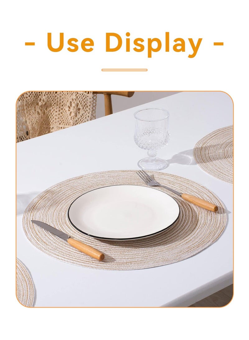MIXDE 6 Pack Round Woven Heat Resistant and Anti-Skid Table Mats Kitchen Table Place Mats polypropylene Beige 38 cm - Image 3