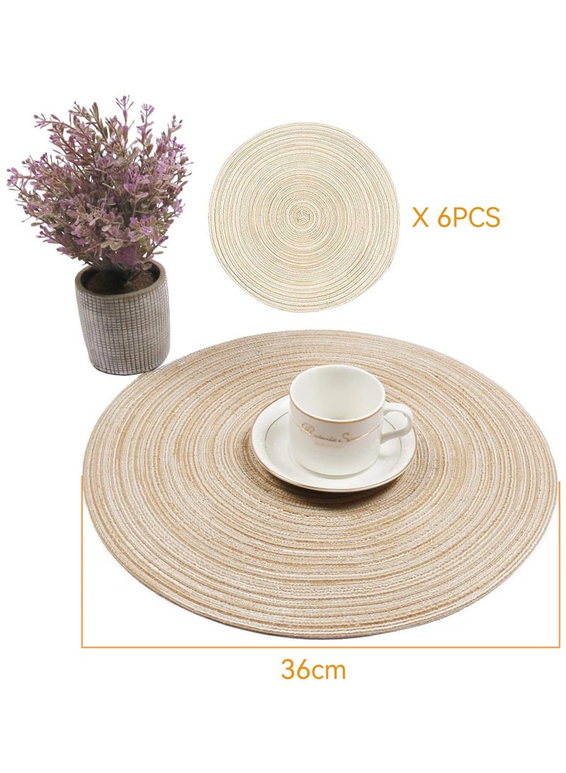 MIXDE 6 Pack Round Woven Heat Resistant and Anti-Skid Table Mats Kitchen Table Place Mats polypropylene Beige 38 cm - Image 2