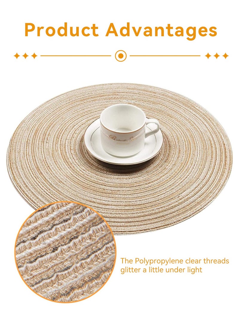 MIXDE 6 Pack Round Woven Heat Resistant and Anti-Skid Table Mats Kitchen Table Place Mats polypropylene Beige 38 cm - Image 5