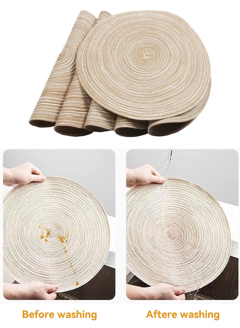 MIXDE 6 Pack Round Woven Heat Resistant and Anti-Skid Table Mats Kitchen Table Place Mats polypropylene Beige 38 cm - Image 4