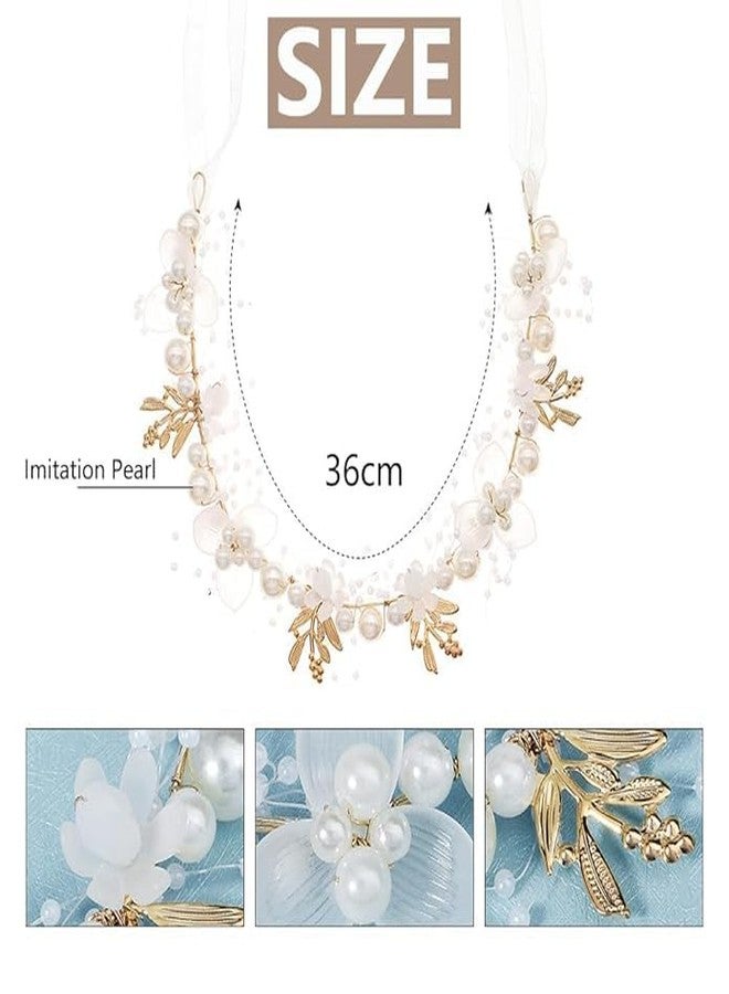 MURTISIDDH Flower Crown for Girls Women, Tiara for Girls Kids 6+ Years Old, Pearl Tiara for Women Bridal, Gold Princess Crown for Party Dress Up, Wedding Hair Accessories - Image 2