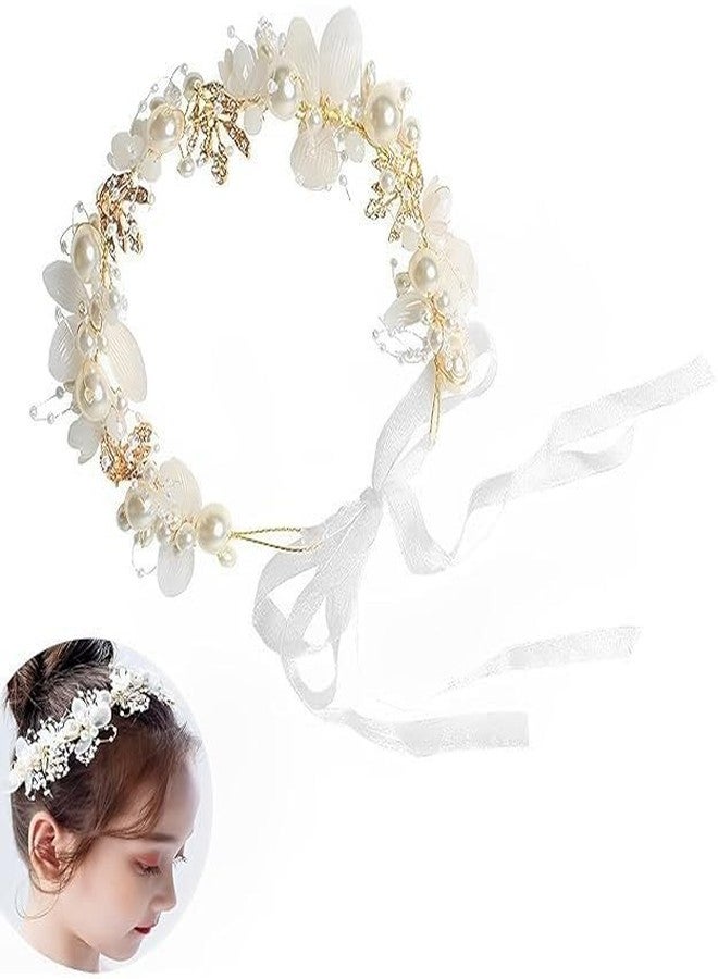 MURTISIDDH Flower Crown for Girls Women, Tiara for Girls Kids 6+ Years Old, Pearl Tiara for Women Bridal, Gold Princess Crown for Party Dress Up, Wedding Hair Accessories - Image 5