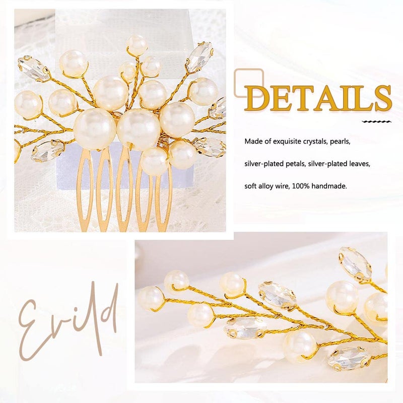 EVILD Pearl Bridal Hair Clip Wedding Hair Comb Gold Rhinestone Hair Accessories for Women(Gold) - Image 4