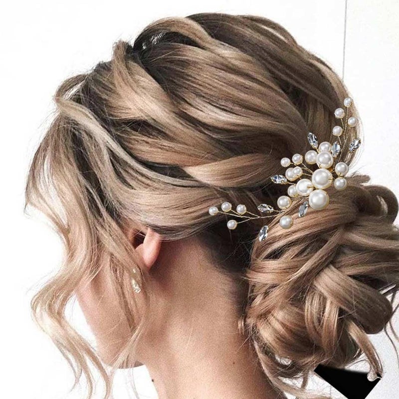 EVILD Pearl Bridal Hair Clip Wedding Hair Comb Gold Rhinestone Hair Accessories for Women(Gold) - Image 2