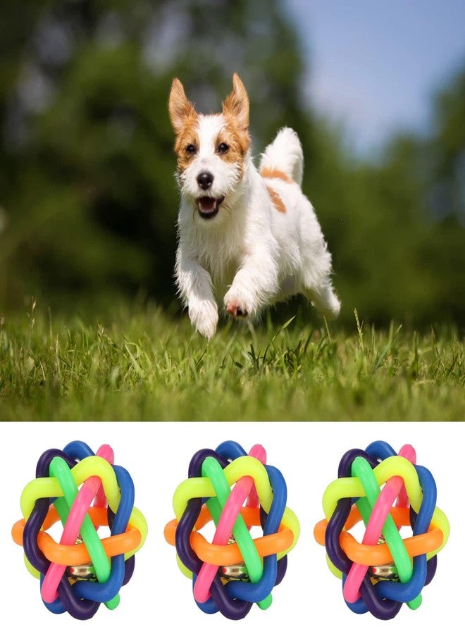 Zerodis 10Pcs Pet Wobbly Rubber Ball,Colorful Dog Rubber Woven Ball Built in Bell Pet Chew Teeth Grinding Interactive Toys for Indoor Cats and Dogs - Image 3