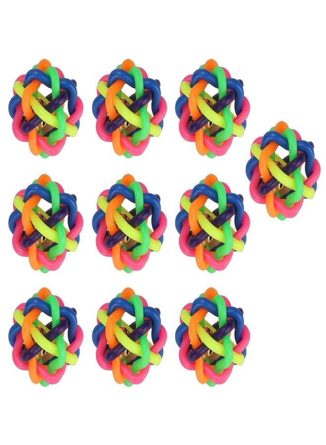 Zerodis 10Pcs Pet Wobbly Rubber Ball,Colorful Dog Rubber Woven Ball Built in Bell Pet Chew Teeth Grinding Interactive Toys for Indoor Cats and Dogs - Image 1