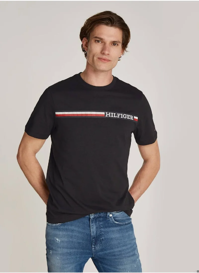 TOMMY HILFIGER Men's Chest Stripe Short Sleeve T-Shirt - Cotton, Black