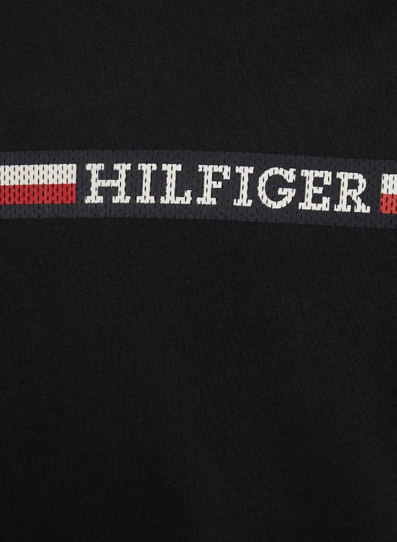 TOMMY HILFIGER Men's Chest Stripe Short Sleeve T-Shirt - Cotton, Black