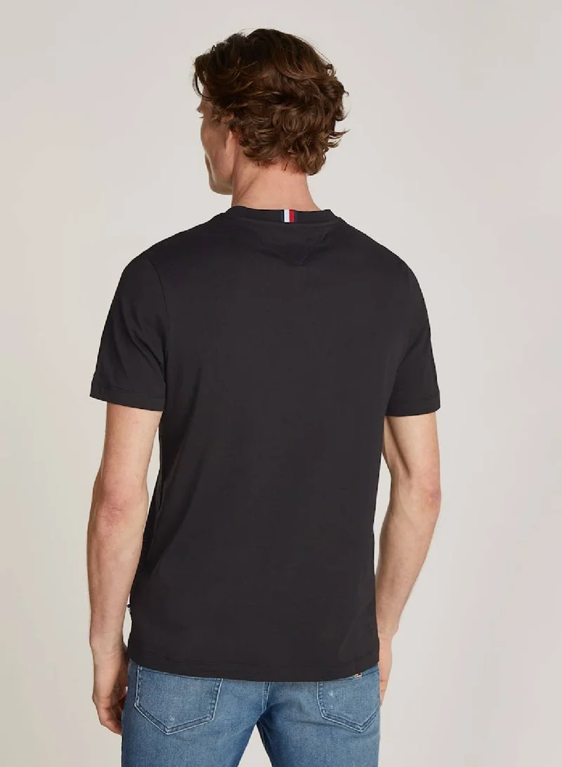 TOMMY HILFIGER Men's Chest Stripe Short Sleeve T-Shirt - Cotton, Black