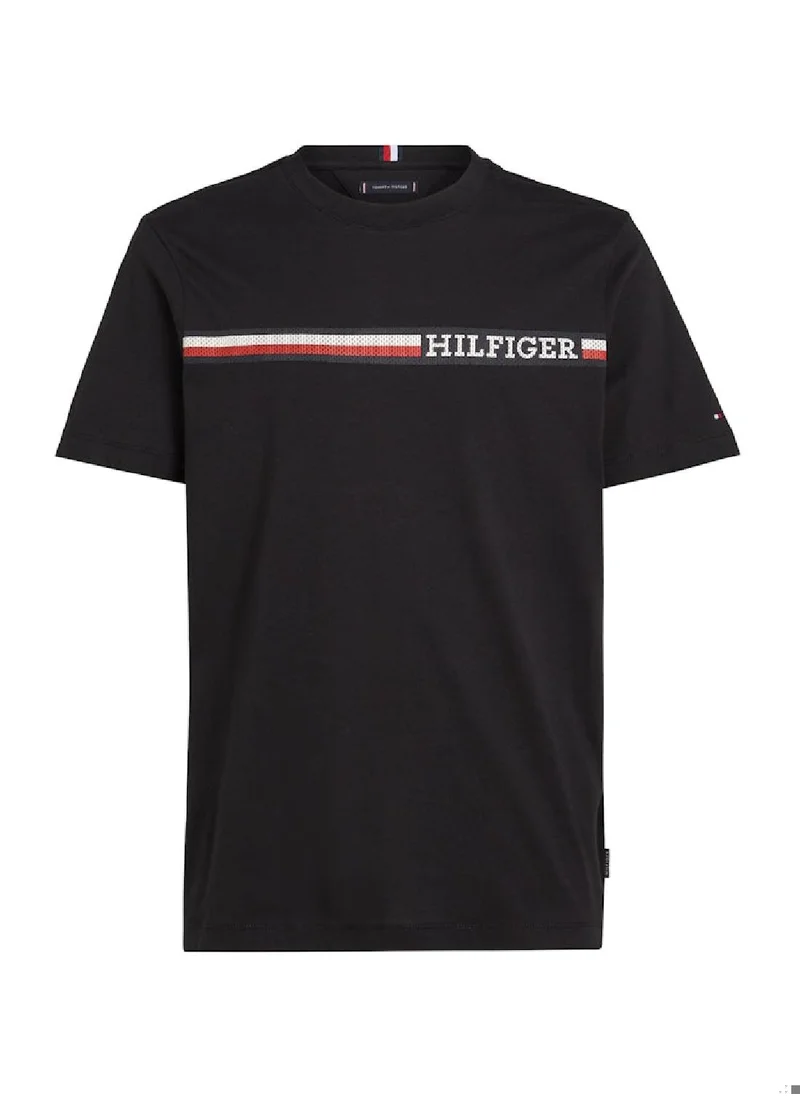 TOMMY HILFIGER Men's Chest Stripe Short Sleeve T-Shirt - Cotton, Black