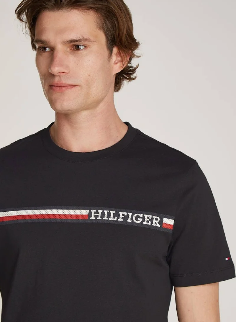 TOMMY HILFIGER Men's Chest Stripe Short Sleeve T-Shirt - Cotton, Black