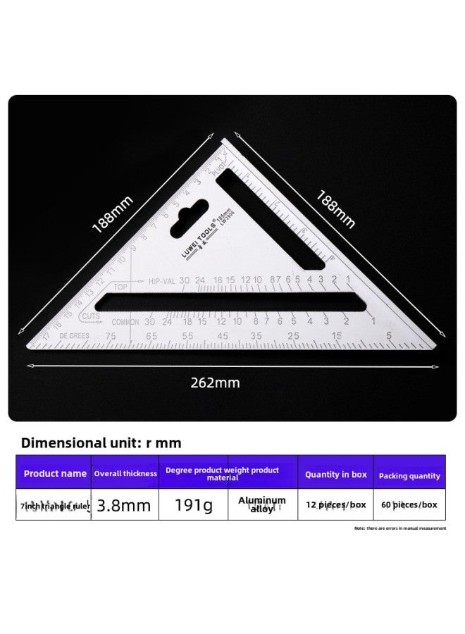Luwei Tool Aluminum Alloy Angle Ruler Thickened Steel Angle Ruler Square Ruler Woodworking Special 7-inch Triangle Ruler-Model:7-inch Woodworking Triangle Ruler, 12 In A Box, 72 In One, 0.191KG - Image 1