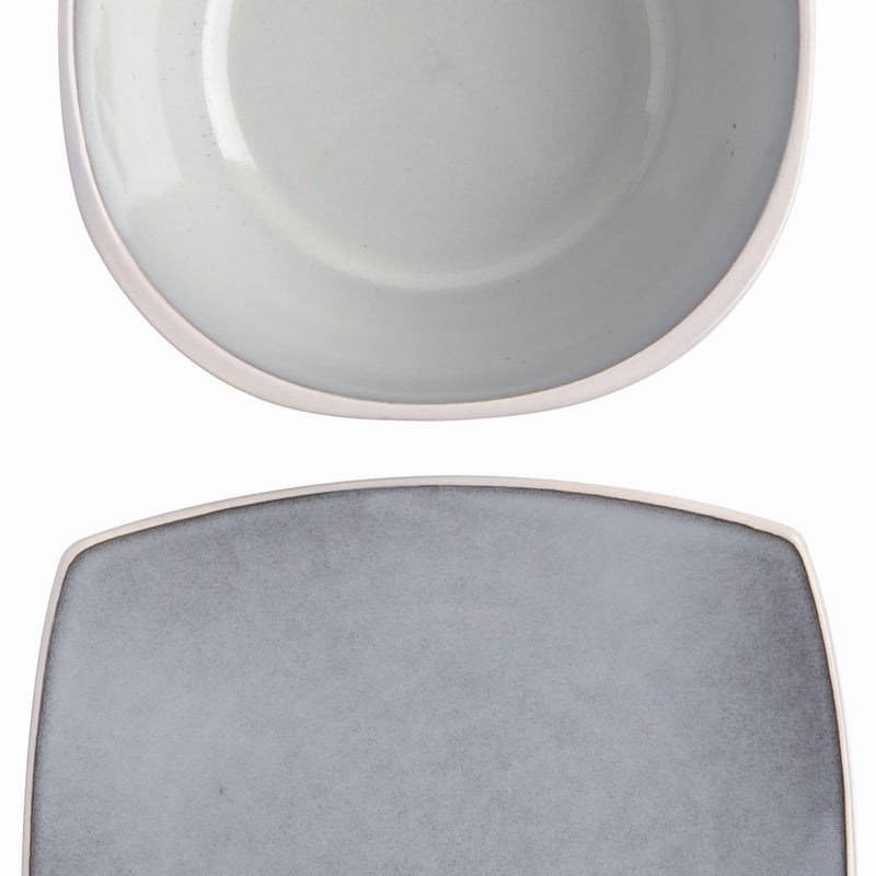 Gibson Elite Soho Lounge Square Reactive Glaze Stoneware Dinnerware Set, Service for 4 (16pc), Light Gray - Image 4