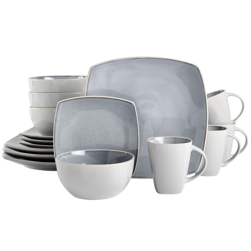 Gibson Elite Soho Lounge Square Reactive Glaze Stoneware Dinnerware Set, Service for 4 (16pc), Light Gray - Image 1