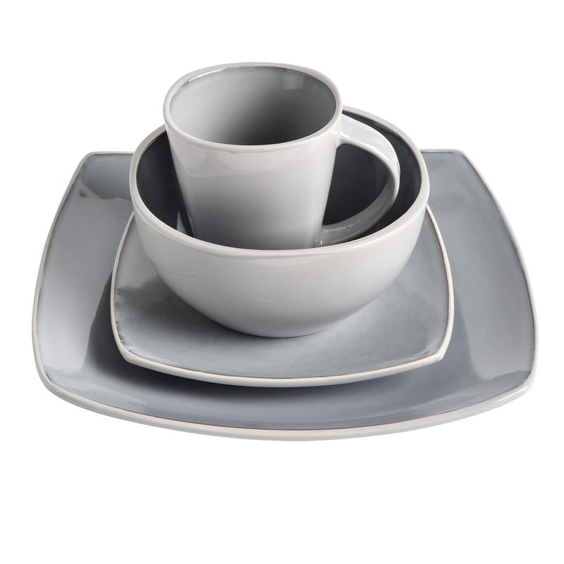 Gibson Elite Soho Lounge Square Reactive Glaze Stoneware Dinnerware Set, Service for 4 (16pc), Light Gray - Image 3