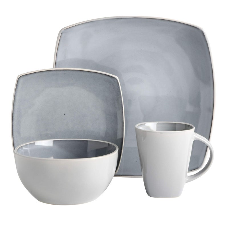 Gibson Elite Soho Lounge Square Reactive Glaze Stoneware Dinnerware Set, Service for 4 (16pc), Light Gray - Image 2