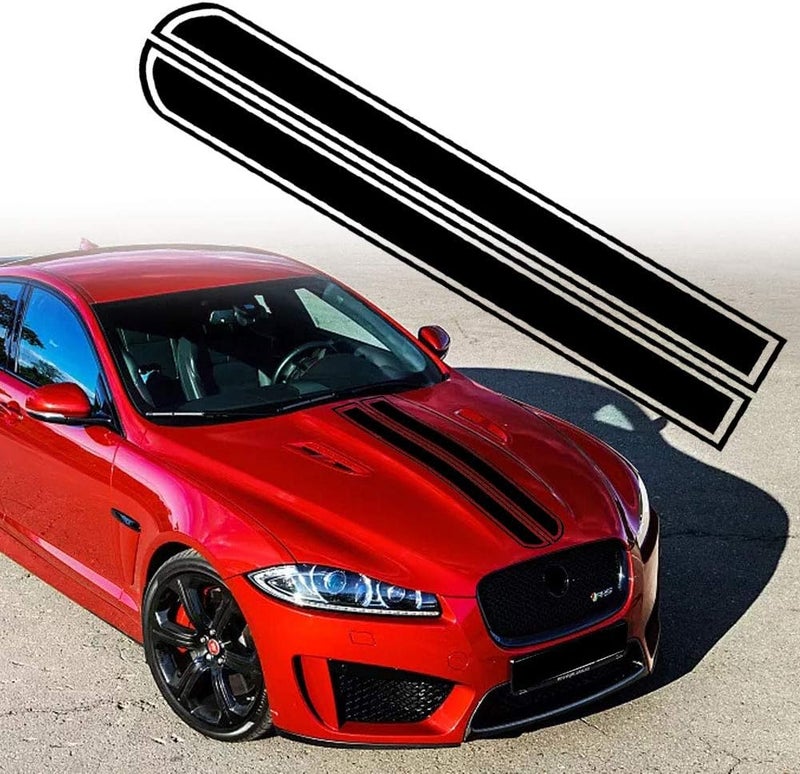 Leasinder 50.8"x 9.5" Car Hood Sticker Auto Racing Stripes Body Side Decal Hood Stripe Decal Vinyl Modified Decoration Accessories for Vehicles (B Black) - Image 1