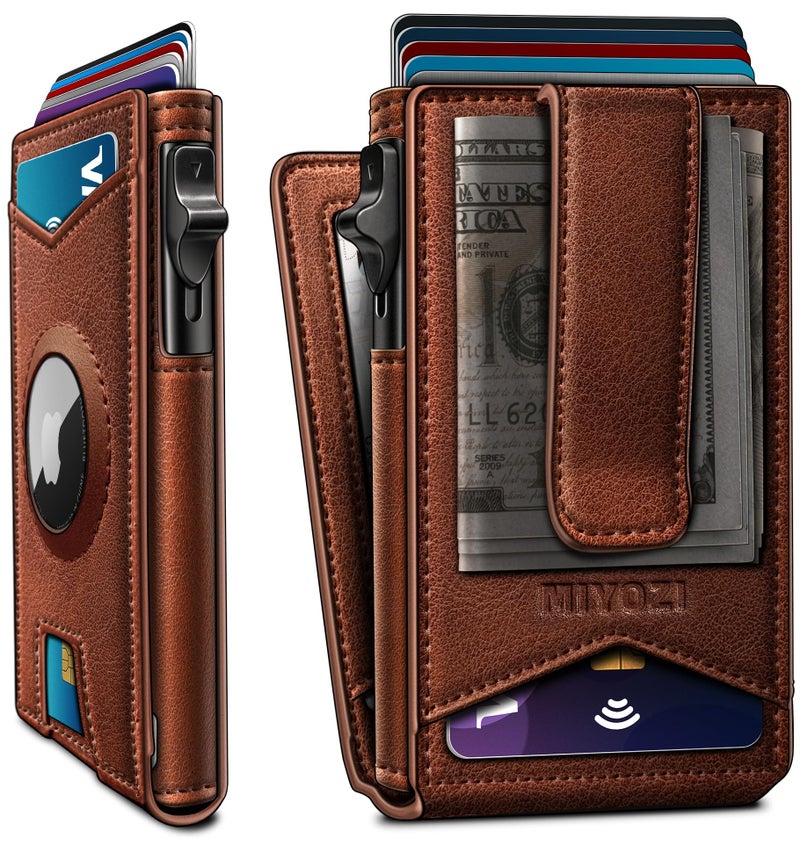 miyozi Airtag Wallet for Men Money Clip 9Card PopUp Credit Card Holder with ID Window RFID Blocking Metal Case Magnetic Closure Front Pocket Wallet Gift Box - Image 2