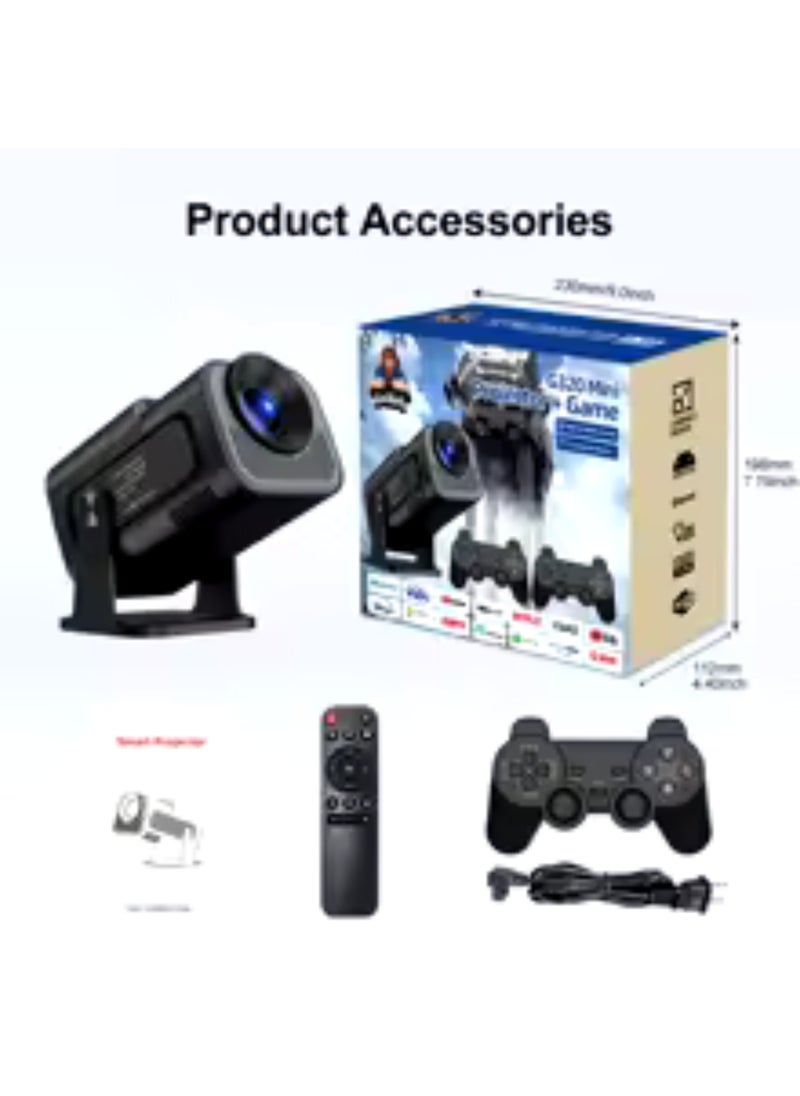 BSNL - Smart Mini Projector With 2 Game Consoles and Built in 10000 Games, Auto Keystone Correction, 4K 1080P Support Portable Projector, 150 ANSI 2.4/5G WiFi, Android 12.0, 130 Inch Screen Outdoor Home Video Projector - Image 1