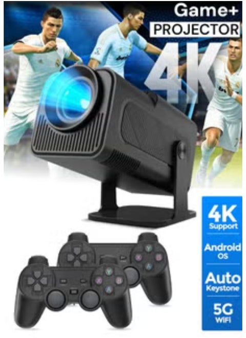 Smart Mini Projector With 2 Game Consoles and Built in 10000 Games, Auto Keystone Correction, 4K 1080P Support Portable Projector, 150 ANSI 2.4/5G WiFi, Android 12.0, 130 Inch Screen Outdoor Home Video Projector