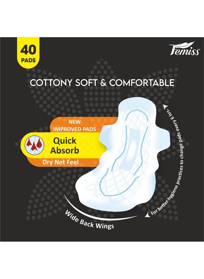 Femiss Soft & Rash Free Sanitary Pads for Women and Girls|Quick Absorption|Heavy Flow Champion|Leakage-Proof|Skin Friendly Trifold pads(XXL-Size, 290 MM, 40 PCS, Pack of 1) - Image 2
