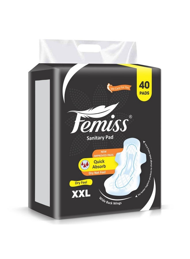 Femiss Soft & Rash Free Sanitary Pads for Women and Girls|Quick Absorption|Heavy Flow Champion|Leakage-Proof|Skin Friendly Trifold pads(XXL-Size, 290 MM, 40 PCS, Pack of 1) - Image 1